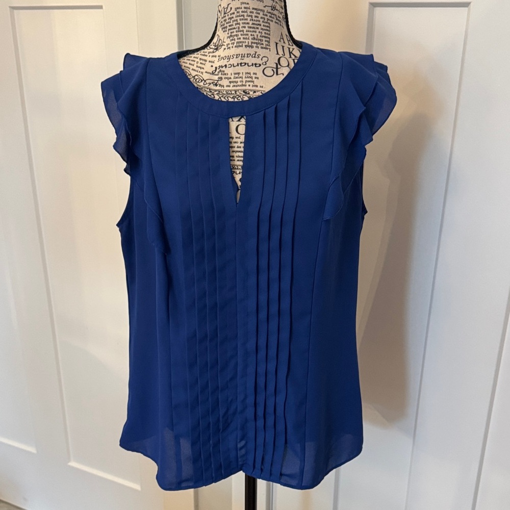 Women's Pleated Keyhole Blouse in Cobalt Blue